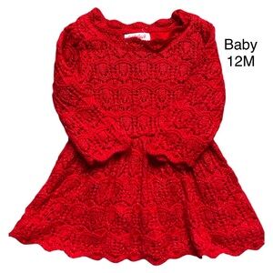Cat and Jack Baby Girl Red Sweater Dress Size 12 Months